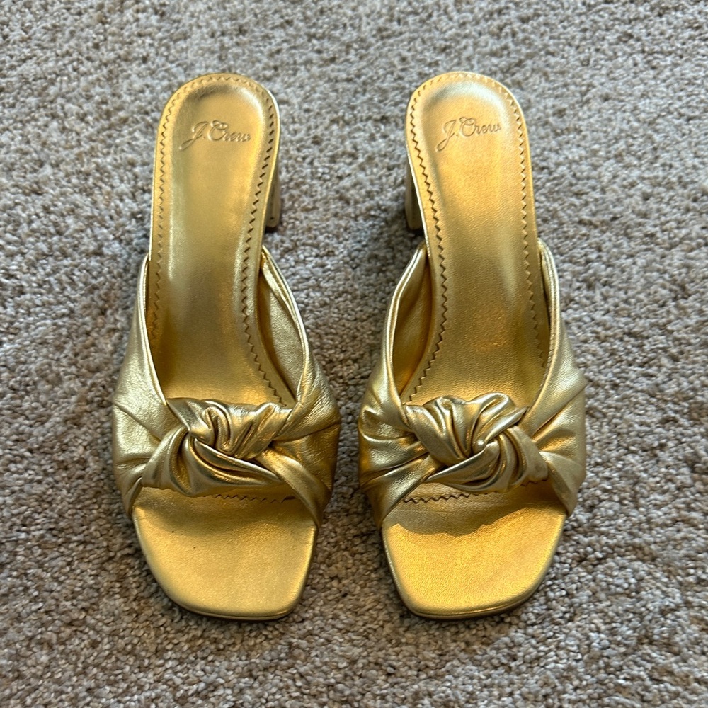 J. Crew Metallic Gold Knotted Slide Mules